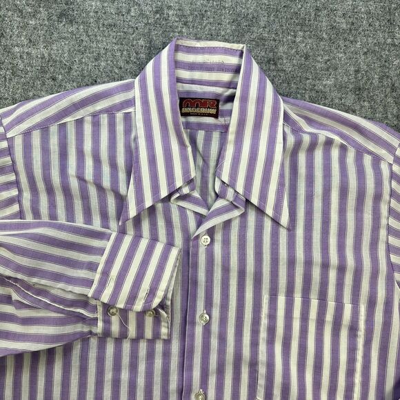Vintage 70s Shirt Men Large 15.5 Purple Stripe Butterfly Collar Mod Made in USA - Picture 12 of 12
